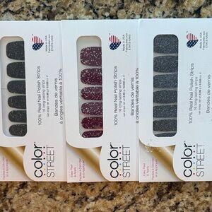 Color Street Nail Polish Strips Trio - Midnight Black, Ruby Red, Charcoal Gray